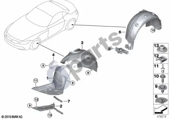 BMW Z4 E89 ratų arkos apdaila – schema