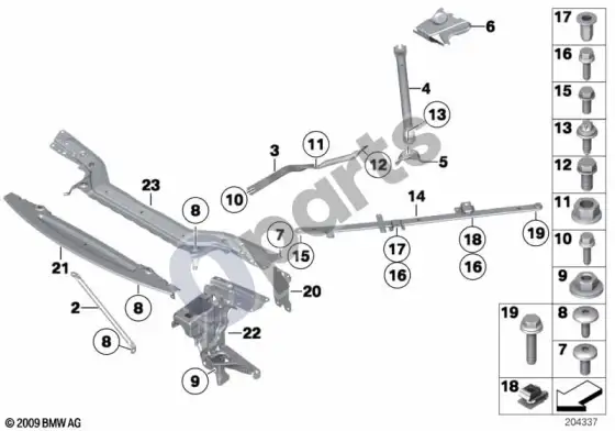 BMW Z4 E89 sustiprinimas, kėbulas – schema