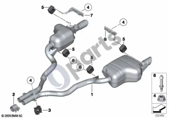 BMW Z4 E89 išmetimo sistema, galinė – schema