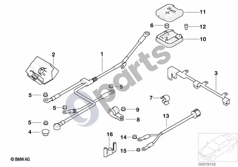 Kabelis, generatorius, starteris, maitinimo taškas B+ BMW 12421407786