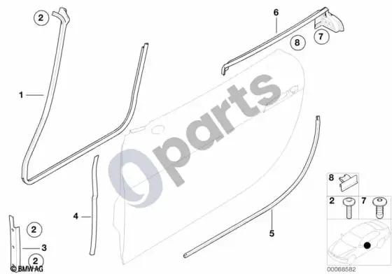 BMW Z8 E52 priekinis durų sandariklis – schema