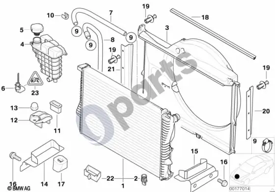 BMW Z8 E52 radiatorius / išsiplėtimo bakelis / rėmas – schema