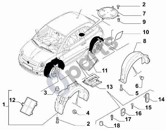 Fiat 500 apsaugos elementai – schema