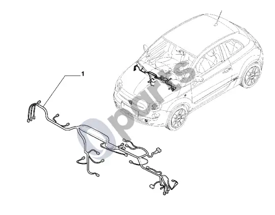 Fiat 500 laidų pynė (galinė sėdynė) – schema