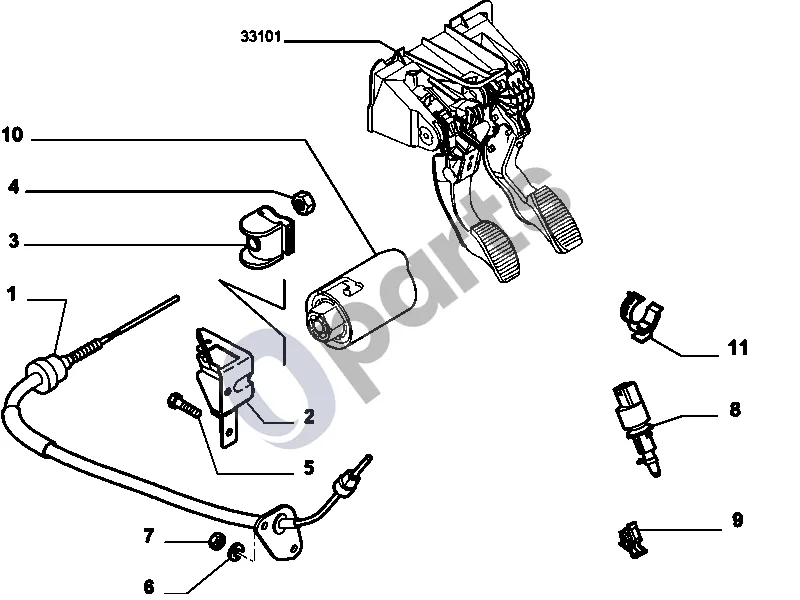 Fiat 500 (2007–) Sankabos atjungimo valdymas (2007) schema – pozicija 4: Veržlė (M6<br/> Weight: 4)