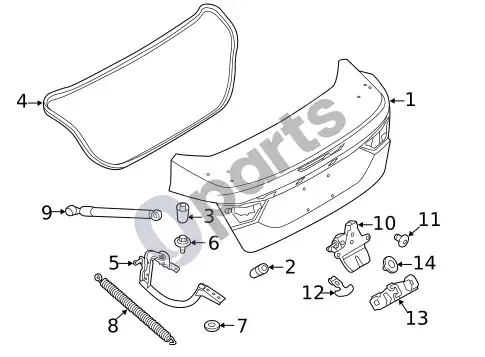 Ford Focus bagažinės dangtis ir skyrius (1) – schema