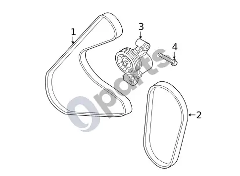 Ford Focus pagalbinių agregatų pavaros diržo sistemos komponentai – schema