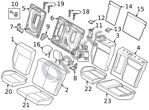 Ford Focus galinės sėdynės komponentai (1) – schema