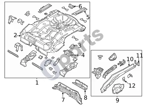 Ford Focus laikikliai, flanšai ir kablys – schema