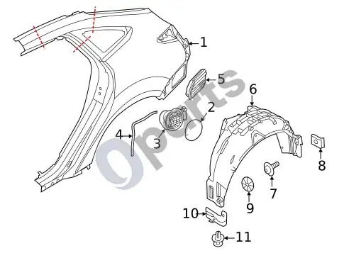 Ford Focus galinis sparnas ir komponentai (1) – schema