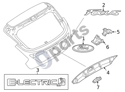 Ford Focus išorinė apdaila - galinės durys (bagažinės dangtis) – schema