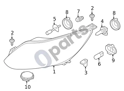 Ford Focus priekinio žibinto komponentai (1) – schema