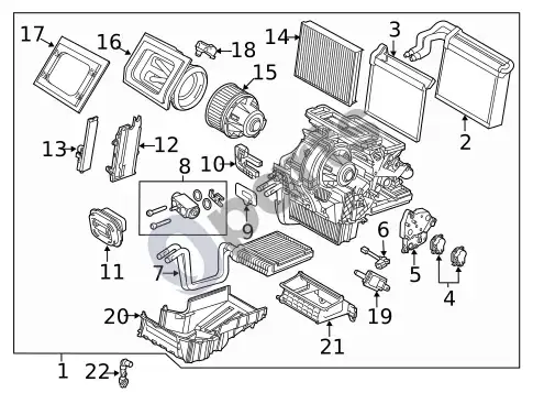 Ford Focus garintuvo ir šildytuvo komponentai (1) – schema