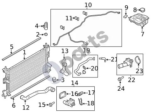 Ford Focus radiatorius ir komponentai (1) – schema