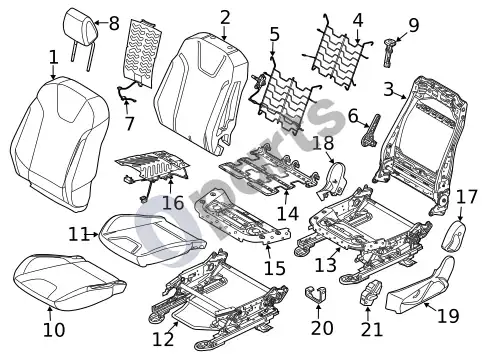 Ford Focus vairuotojo sėdynės komponentai (1) – schema