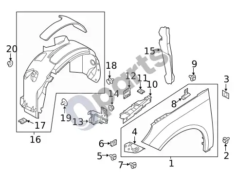 Ford Focus sparnas ir komponentai (1) – schema