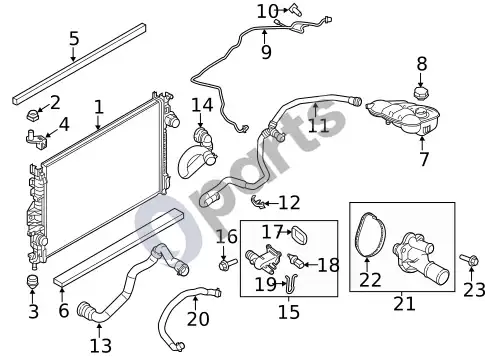 Ford Focus termostatas su korpusu – schema