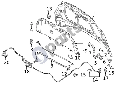 Ford Focus (2010–2017) Valdymo troselai schema – pozicija 9: Izoliatorius (Without rs.)
