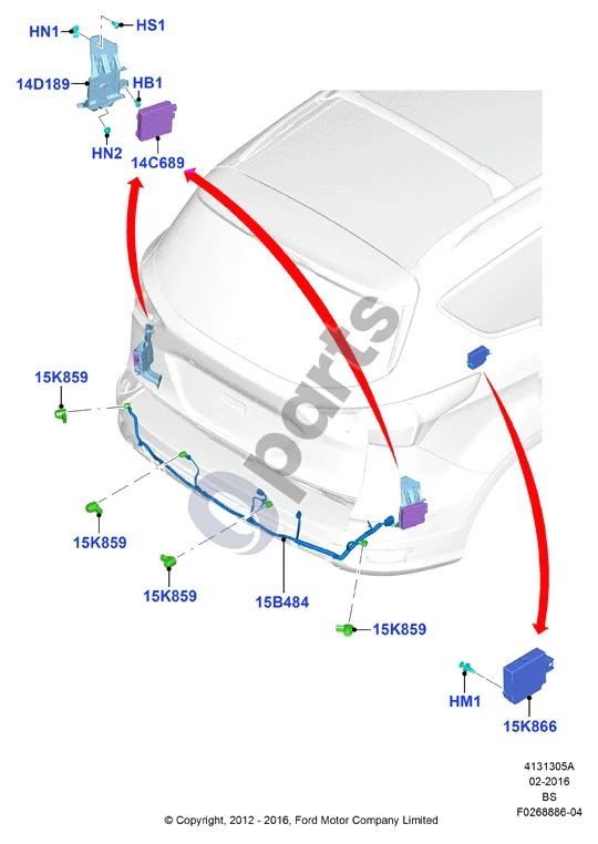Ford Kuga II (2013–2019) Parkavimo atstumo kontrolė schema – Daviklis – parkavimo pagalbos sistemos