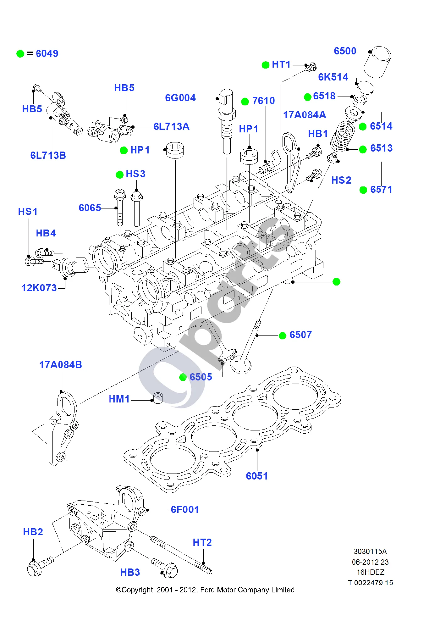 Ford Mondeo Mk III (2000–2007) Cilindrų galvutė (All, 3RD GENERATION) schema – Kamštis – plėtimosi (25MM)