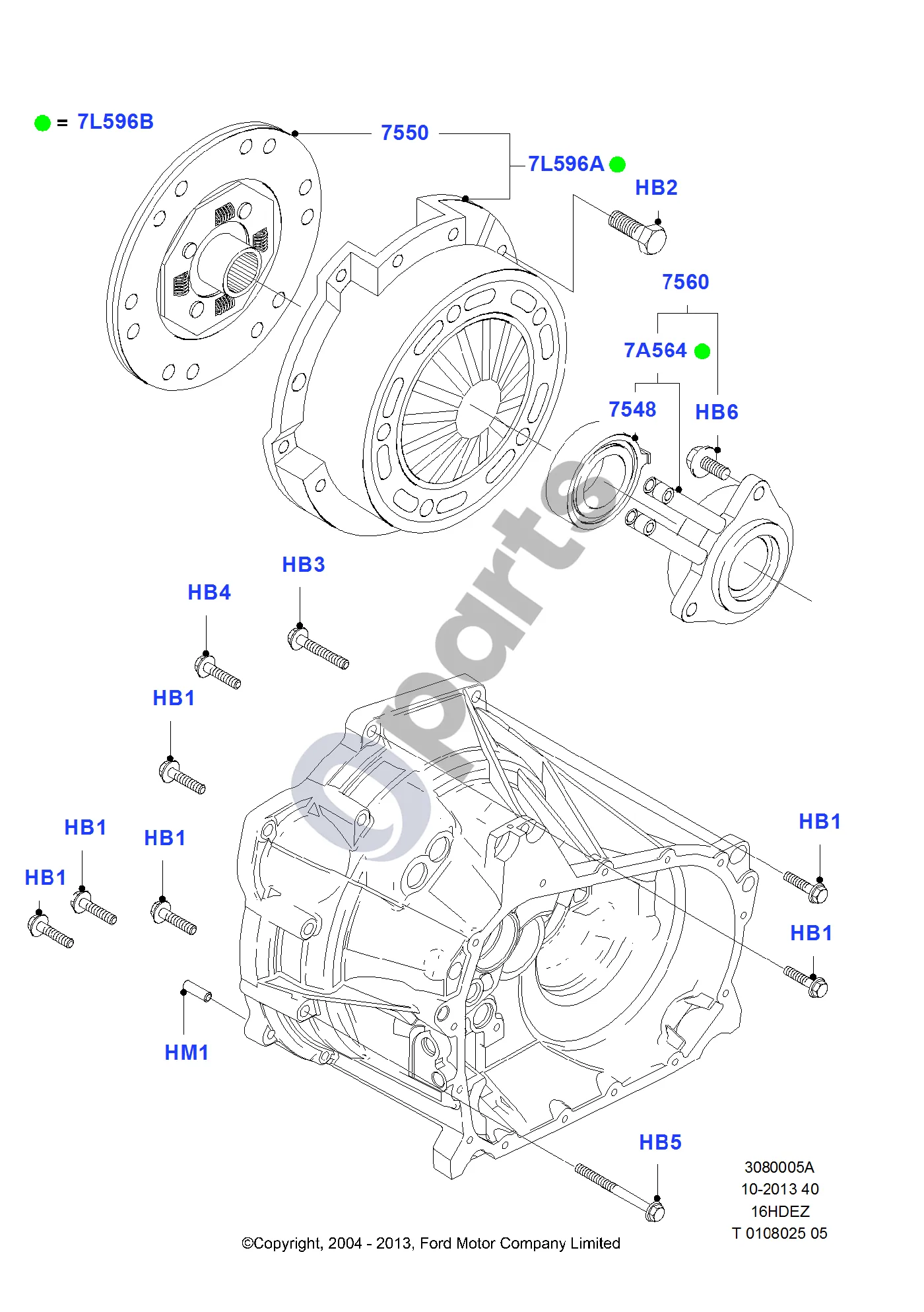 Ford Mondeo Mk III (2000–2007) Sankaba (All, 3RD GENERATION) schema – pozicija 6379: Varžtas – šešiakampe galvute (M8 X 16MM)