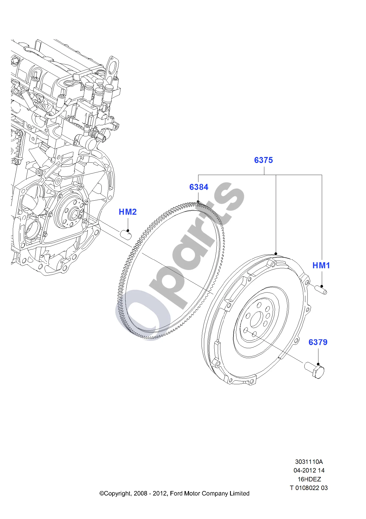 Ford Mondeo Mk III (2000–2007) Smagratis (2007) schema – pozicija 6379: Varžtas – šešiakampe galvute (M10 x 1)
