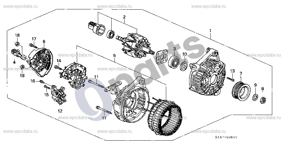 Honda Accord (1999–2002) Generatorius (bosch) schema – pozicija 1: Generatoriaus mazgas (BOSCH)
