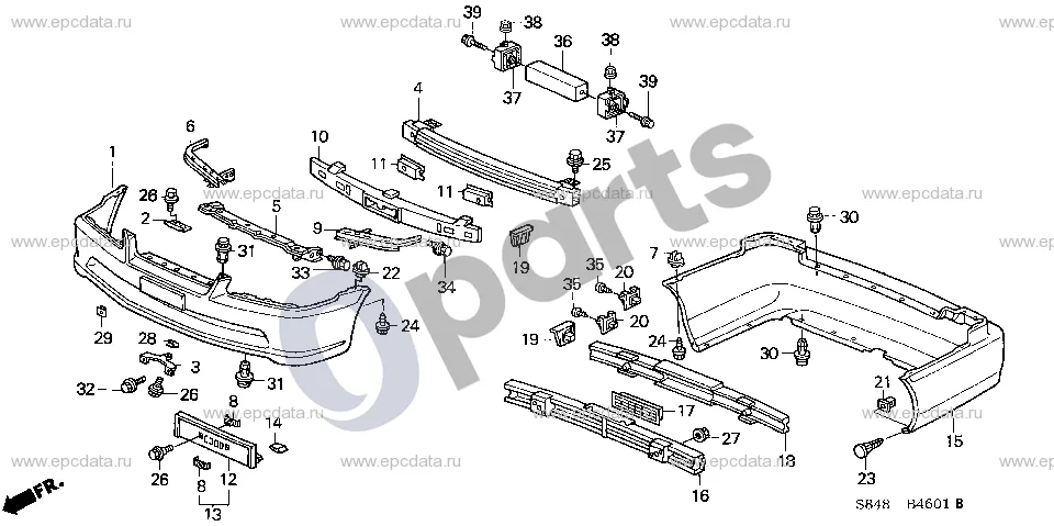 Honda Accord (1999–2002) Bamperiai (2) schema – pozicija 31: Spaustukas, bamperio išorinė dalis