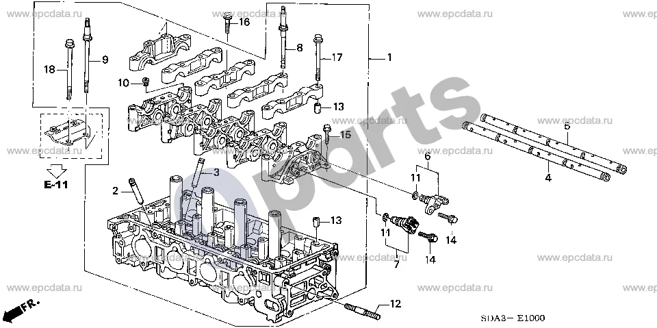 Honda Accord (2003–2007) Cilindrų galvutė schema – pozicija 9: Galvutės dangčio varžtas B