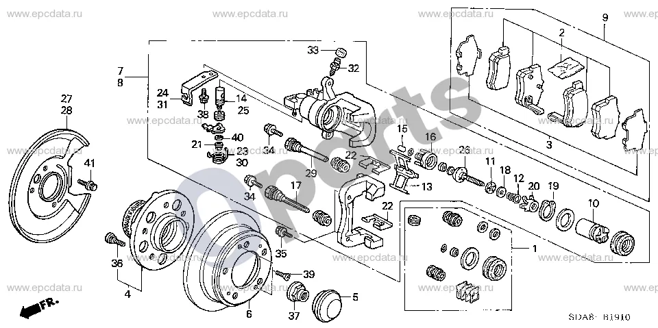 Honda Accord (2003–2007) Galinis stabdys schema – pozicija 36: Rato varžtas (THAI MEIRA)