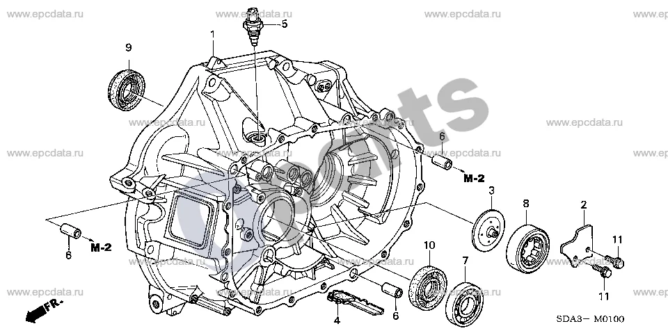 Honda Accord (2003–2007) Sankabos korpusas schema – pozicija 10: Alyvos sandariklis, 28X43X7 (NOK)