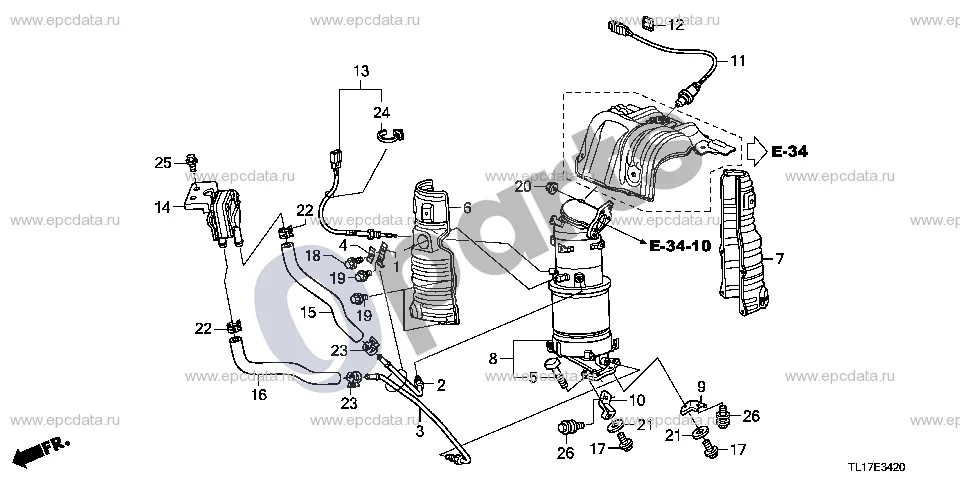 Honda Accord (2008–2016) Sukimo momento keitiklis (dyzelinis, N22B1) schema – pozicija 11: Jutiklis, oro ir kuro santykio