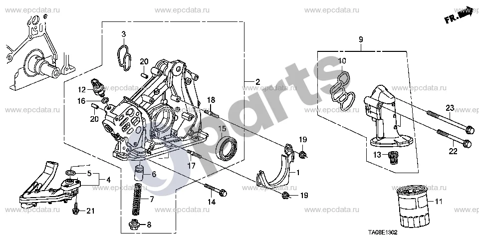 Honda Accord (2008–2016) Tepalo siurblys (3.5 l) schema – pozicija 2: Alyvos siurblys