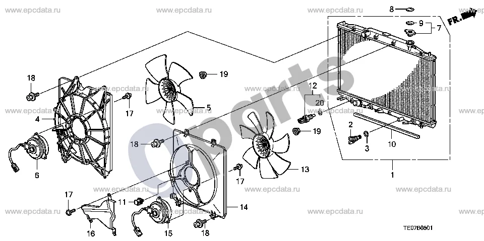 Honda Accord (2008–2016) Radiatorius (V6) schema – pozicija 12: Jutiklio mazgas, vandens temperatūros (DENSO)