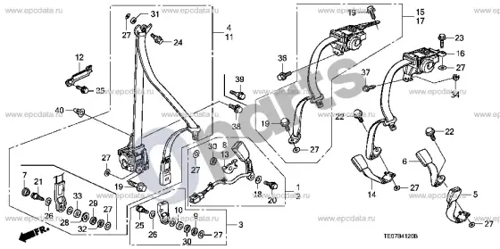 Honda Accord saugos diržai – schema