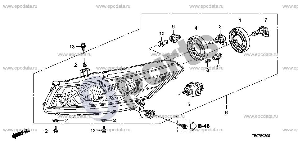 Honda Accord (2008–2016) Žibintas schema – pozicija 5: Žibinto reguliatoriaus blokas