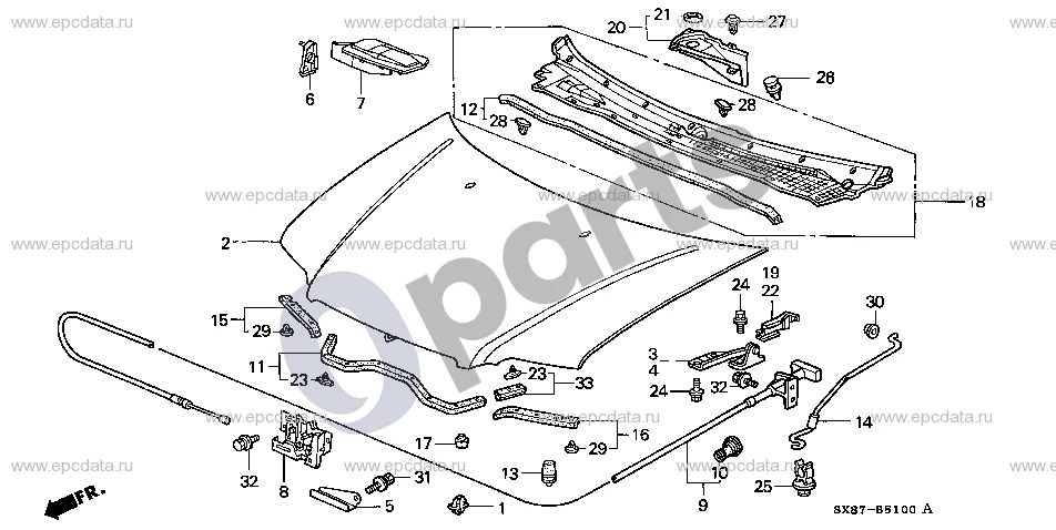Honda City (1996–2002) Variklio dangtis schema – pozicija 25: Traukės laikiklis
