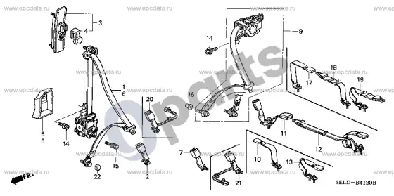Honda City saugos diržai – schema