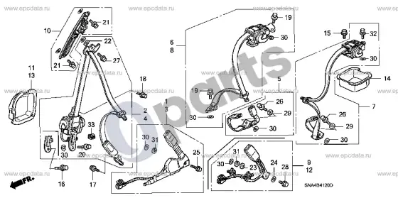 Honda Civic saugos diržai – schema