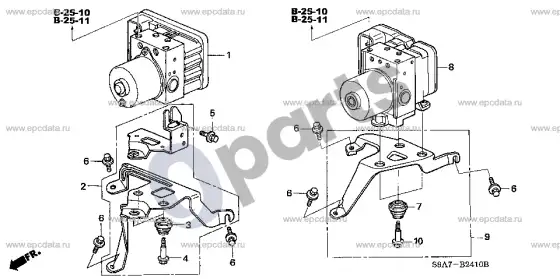Honda CR-V ABS modulatorius – schema