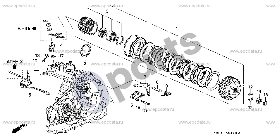 Honda HR-V (1998–2005) Pradinio judėjimo sankaba (D16W1) schema – pozicija 3: Antrinio varančiojo krumpliaračio mazgas