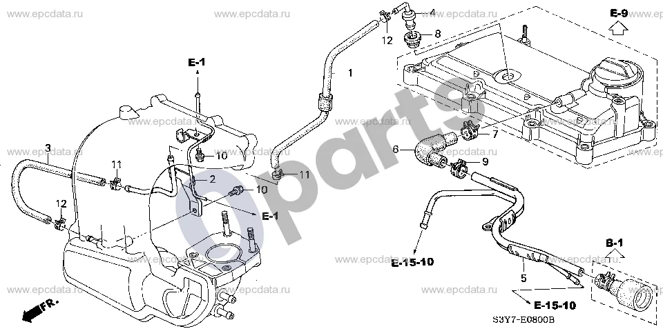 Honda Insight Kvėpavimo žarnelė (ECA1) schema – pozicija 4: PCV vožtuvo mazgas