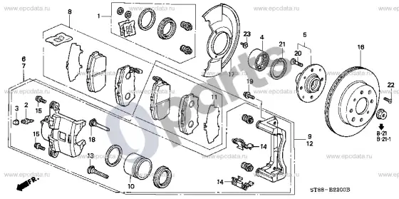 Honda Integra priekinis stabdys – schema