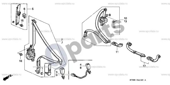 Honda Integra saugos diržas – schema