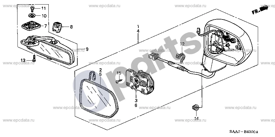 Honda Jazz (2002–2008) Veidrodis schema – pozicija 3: Aktuatoriaus dalinis mazgas, dešinys