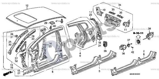 Honda Jazz išoriniai skydai / galinis skydas – schema