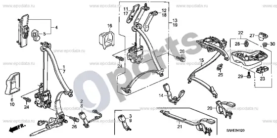 Honda Jazz saugos diržai – schema