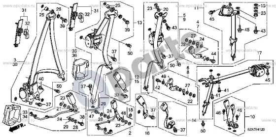 Honda Pilot II saugos diržai – schema