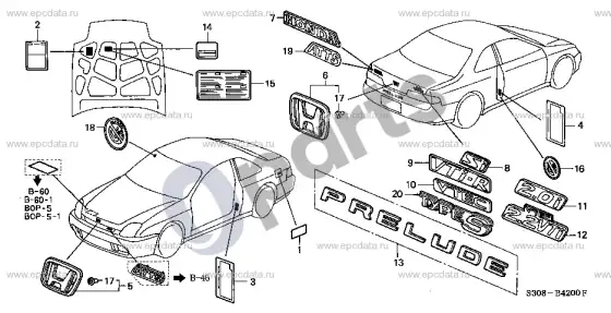 Honda Prelude emblemos – schema