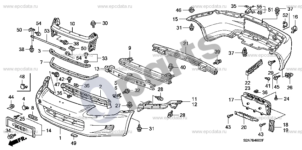 Honda S2000 (1999–2009) Bamperiai schema – pozicija 14: Priekinio valstybinio numerio pagrindas